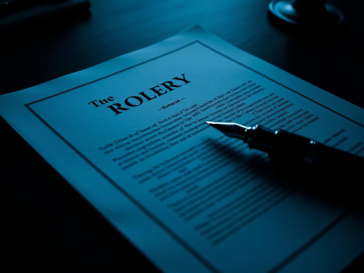 Property title document with deed text and fountain pen